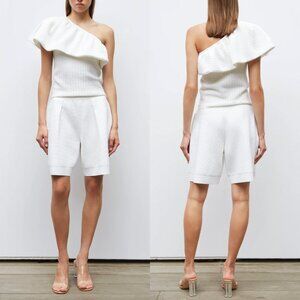 $755 molli Ivory One Shoulder Smocked Knit Tank Top size Small